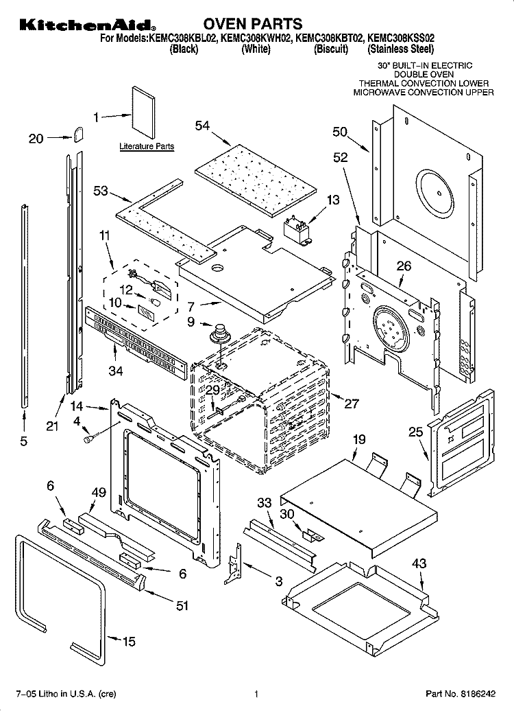 OVEN PARTS Diagram and Parts List for KEMC308KBT02  KitchenAid Microwave Oven Combo