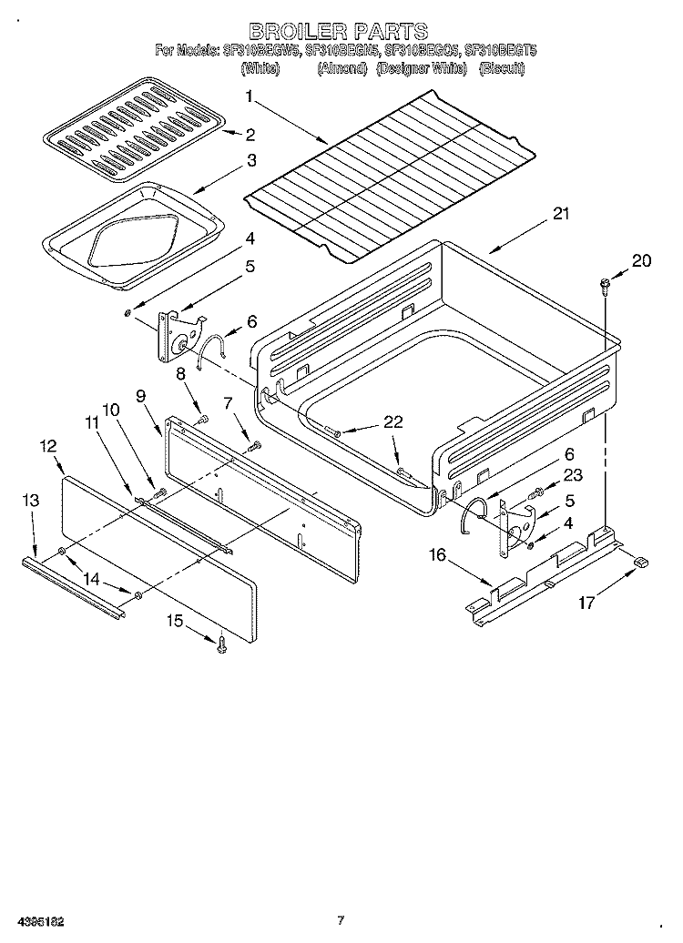 BROILER Diagram and Parts List for SF310BEGW5  Whirlpool Range