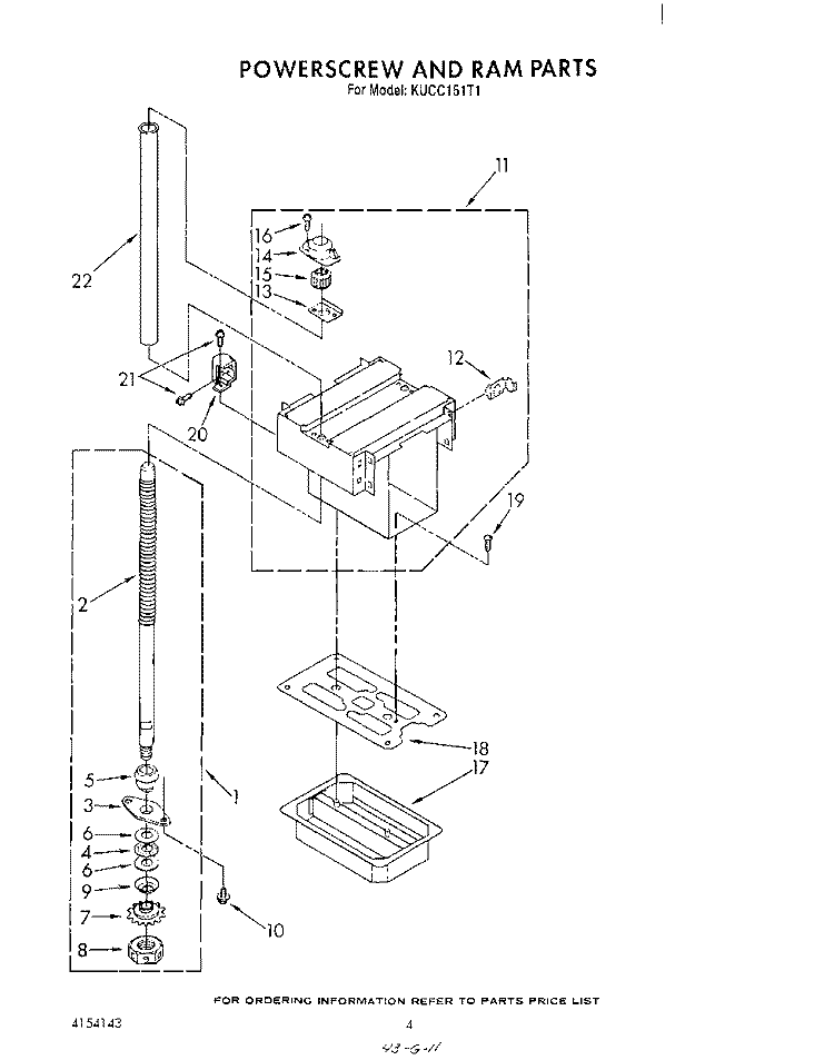 POWERSCREW AND RAM Diagram and Parts List for KUCC151T1  KitchenAid Trash Compactor