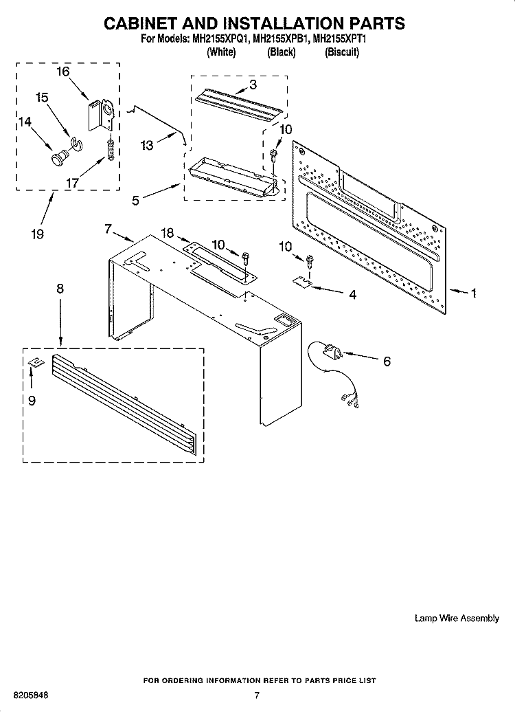 CABINET AND INSTALLATION PARTS Diagram and Parts List for MH2155XPT1  Whirlpool Microwave