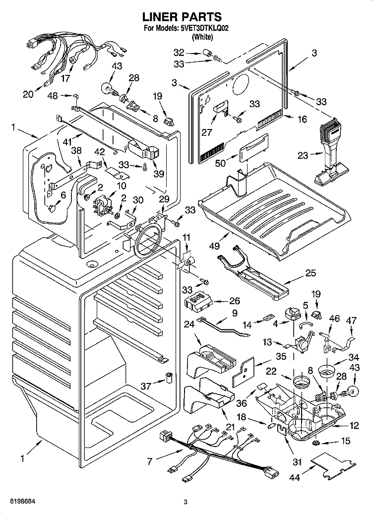 LINER PARTS Diagram and Parts List for 5VET3DTKLQ02  Whirlpool Refrigerator