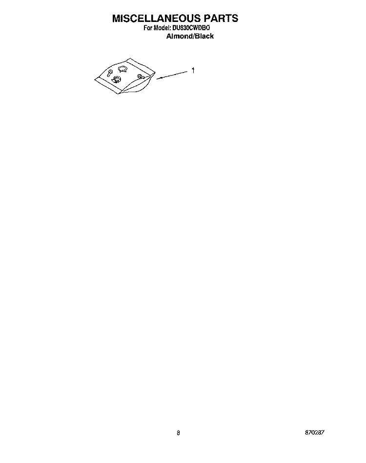 MISCELLANEOUS, LIT/OPTIONAL Diagram and Parts List for DU830CWDB0  Whirlpool Dishwasher
