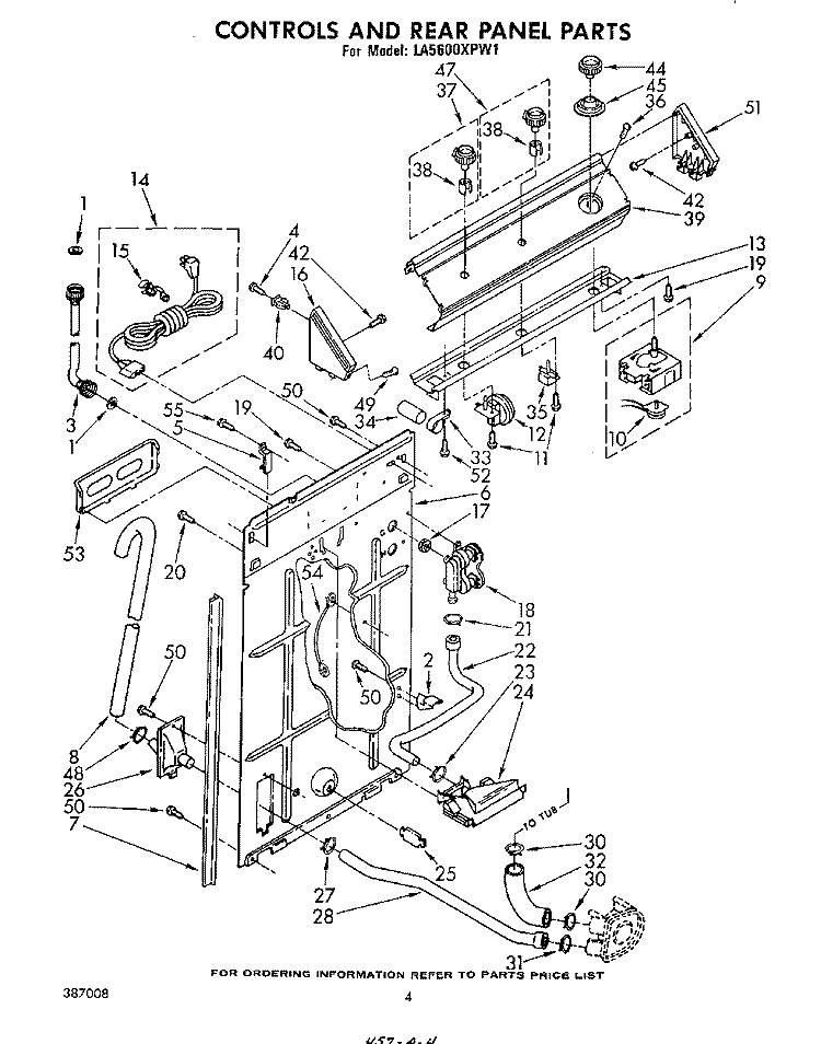 CONTROLS AND REAR PANEL Diagram and Parts List for LA5600XPW1  Whirlpool Washer