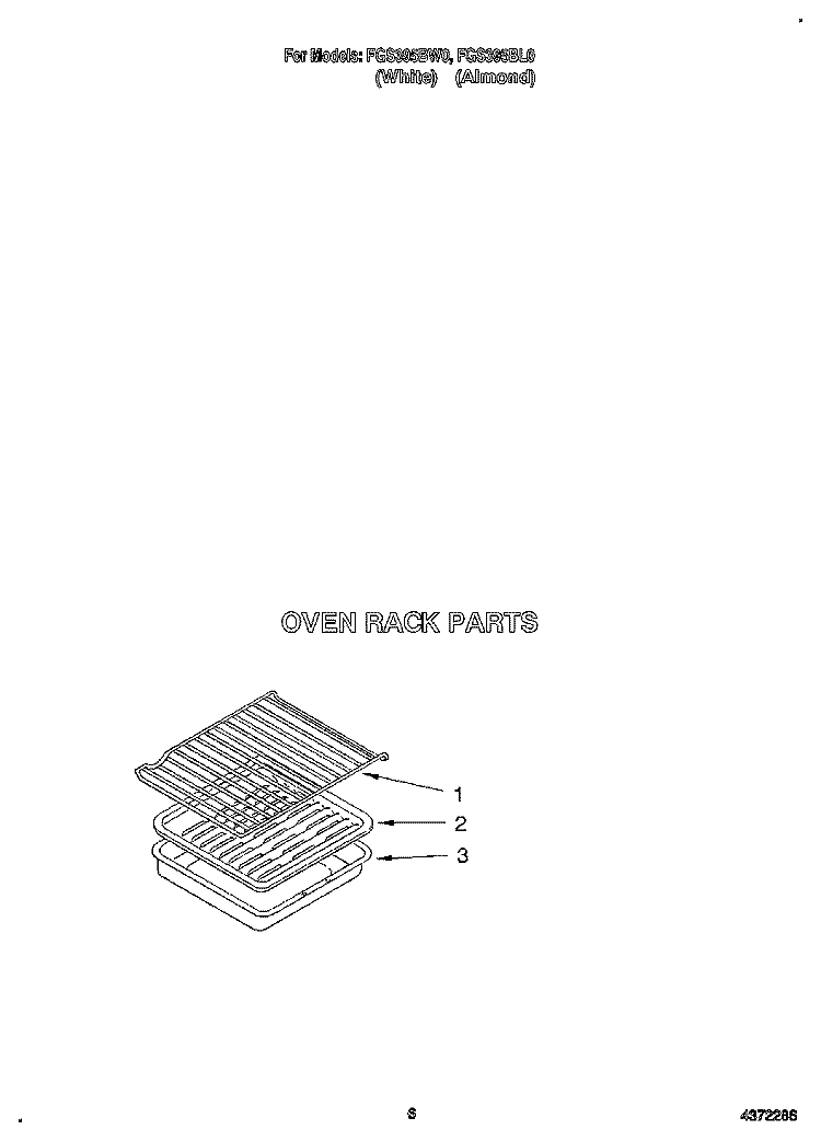 OVEN RACK, LITERATURE Diagram and Parts List for FGS395BL0  Roper Range