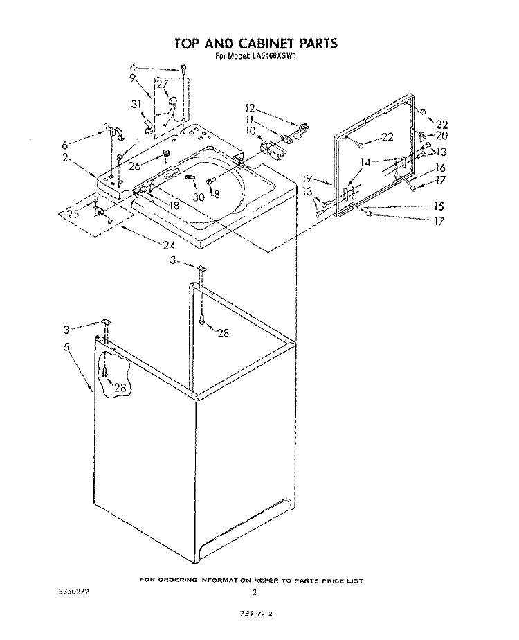 TOP AND CABINET , LITERATURE AND OPTIONAL Diagram and Parts List for LA5460XSW1  Whirlpool Washer