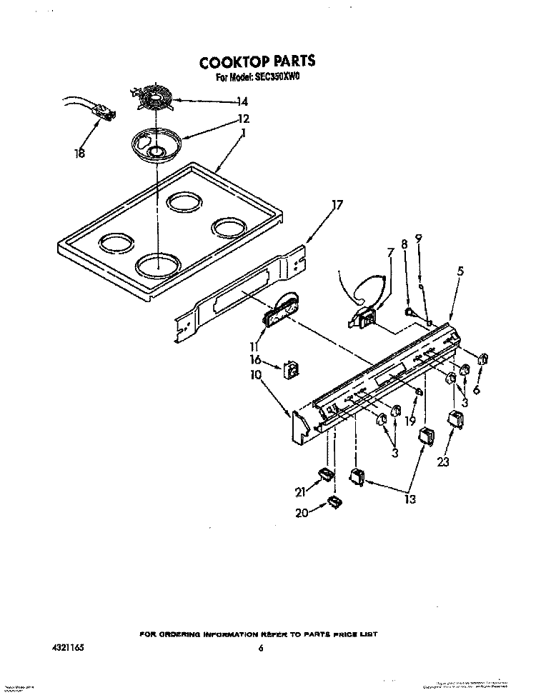 COOKTOP Diagram and Parts List for SEC350XW0  Roper Range