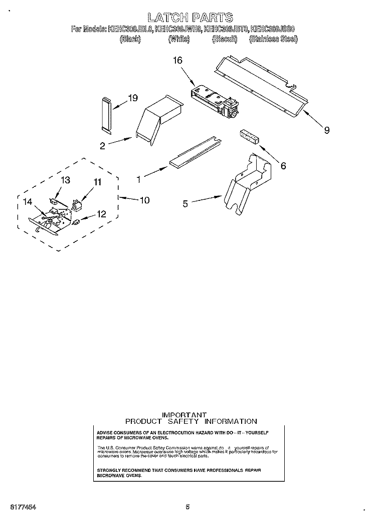 LATCH Diagram and Parts List for KEHC309JBT0  KitchenAid Microwave Oven Combo