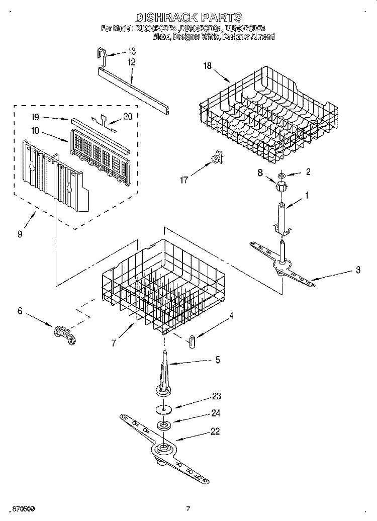 DISHRACK Diagram and Parts List for DU900PCDQ4  Whirlpool Dishwasher