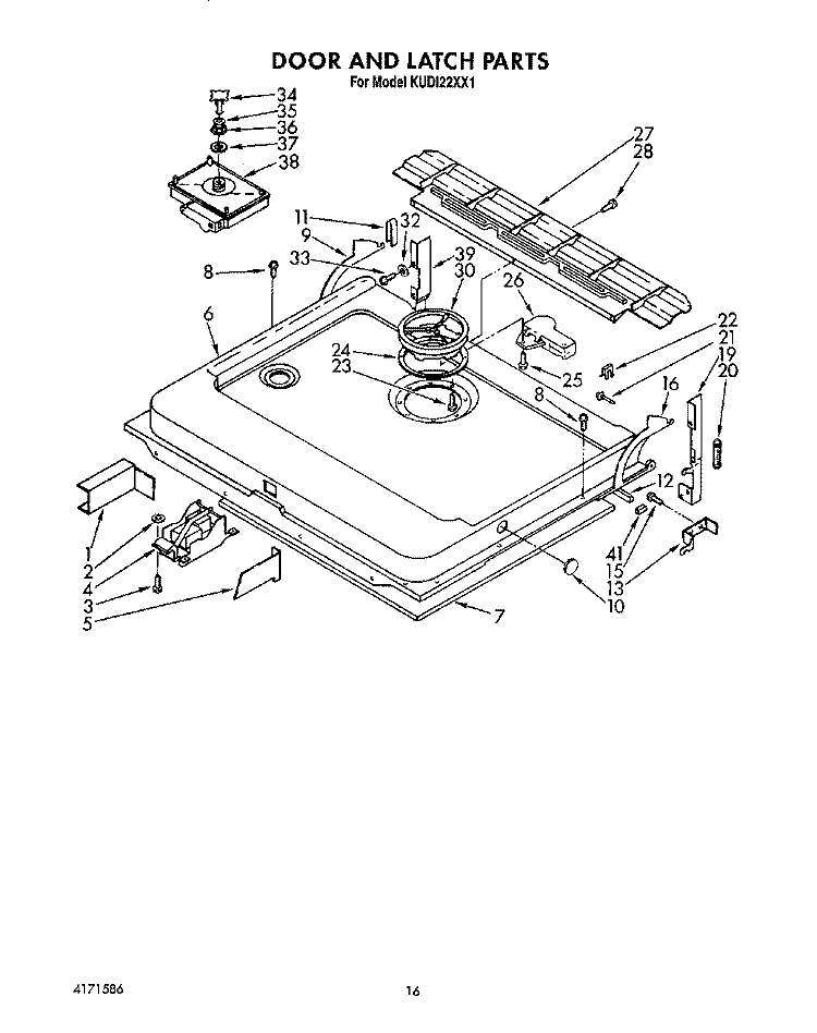 DOOR AND LATCH Diagram and Parts List for KUDI22XX1  KitchenAid Dishwasher