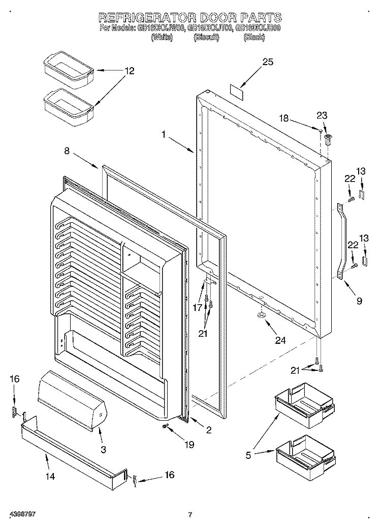 REFRIGERATOR DOOR Diagram and Parts List for GB18DKXJW00  Whirlpool Refrigerator