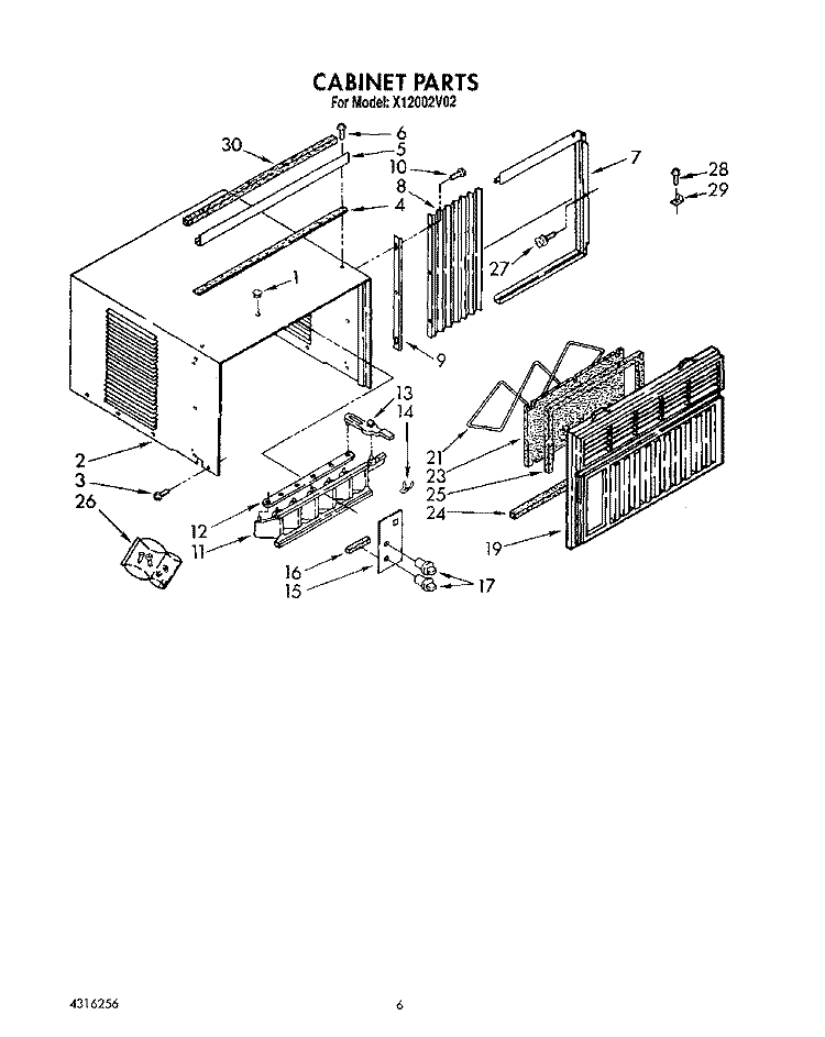 CABINET Diagram and Parts List for X12002V02  Roper Air Conditioner