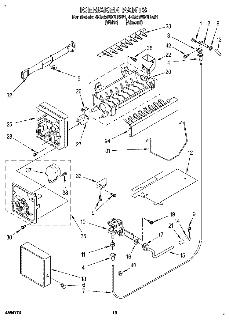 ICEMAKER Diagram and Parts List for 4KSRS25QDW01  KitchenAid Refrigerator
