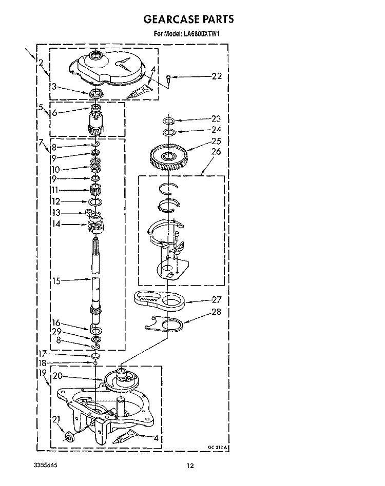 GEARCASE Diagram and Parts List for LA6800XTF1  Whirlpool Washer