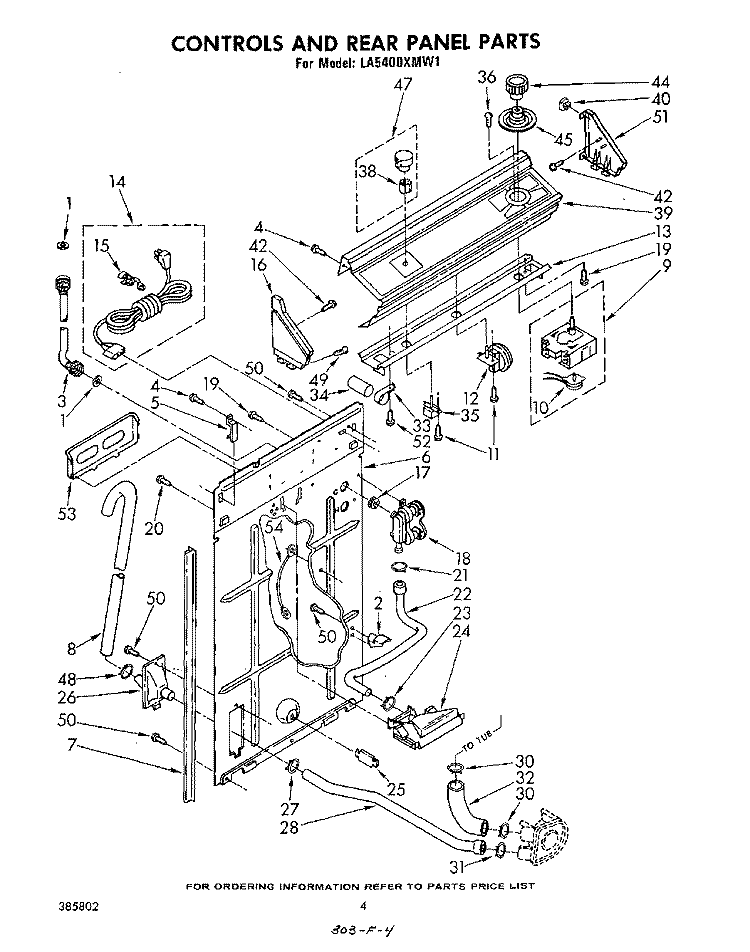 CONTROLS AND REAR PANEL Diagram and Parts List for LA5400XMW1  Whirlpool Washer