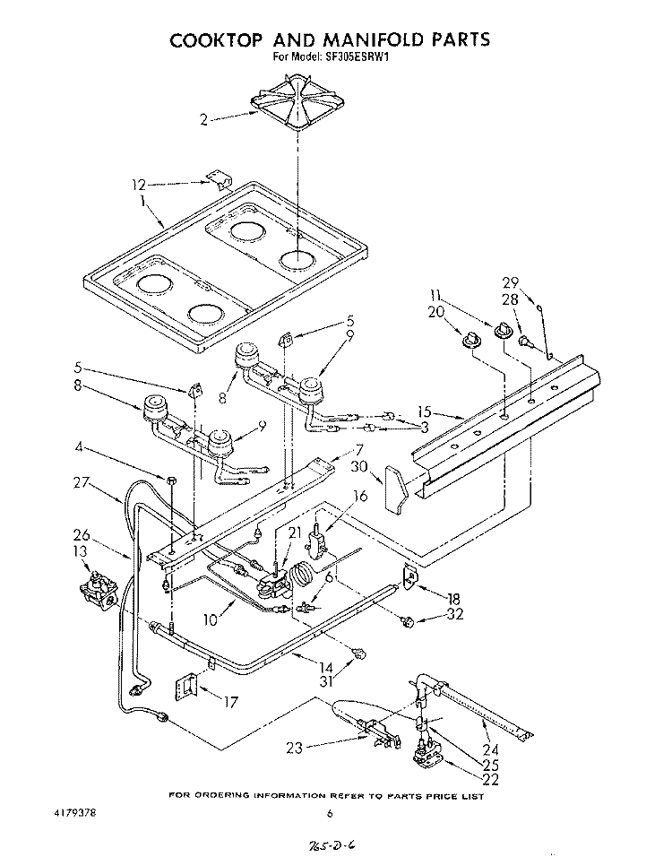 COOKTOP AND MANIFOLD , LITERATURE A Diagram and Parts List for SF305ESRW1  Whirlpool Range