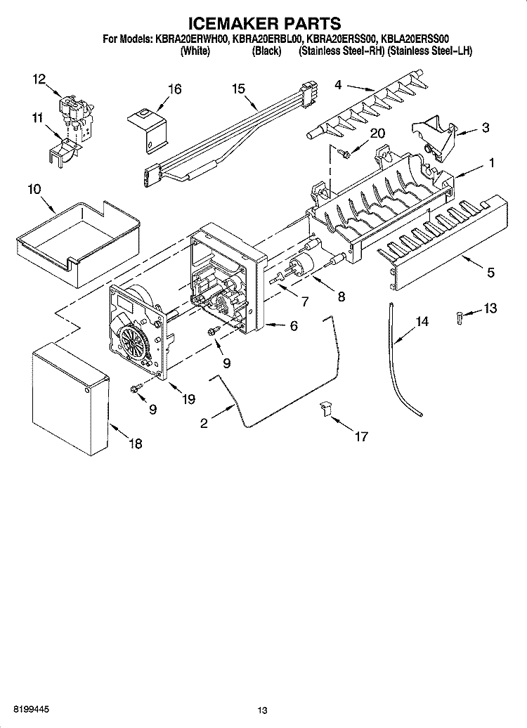 ICEMAKER PARTS, OPTIONAL PARTS Diagram and Parts List for KBLA20ERSS00  KitchenAid Refrigerator