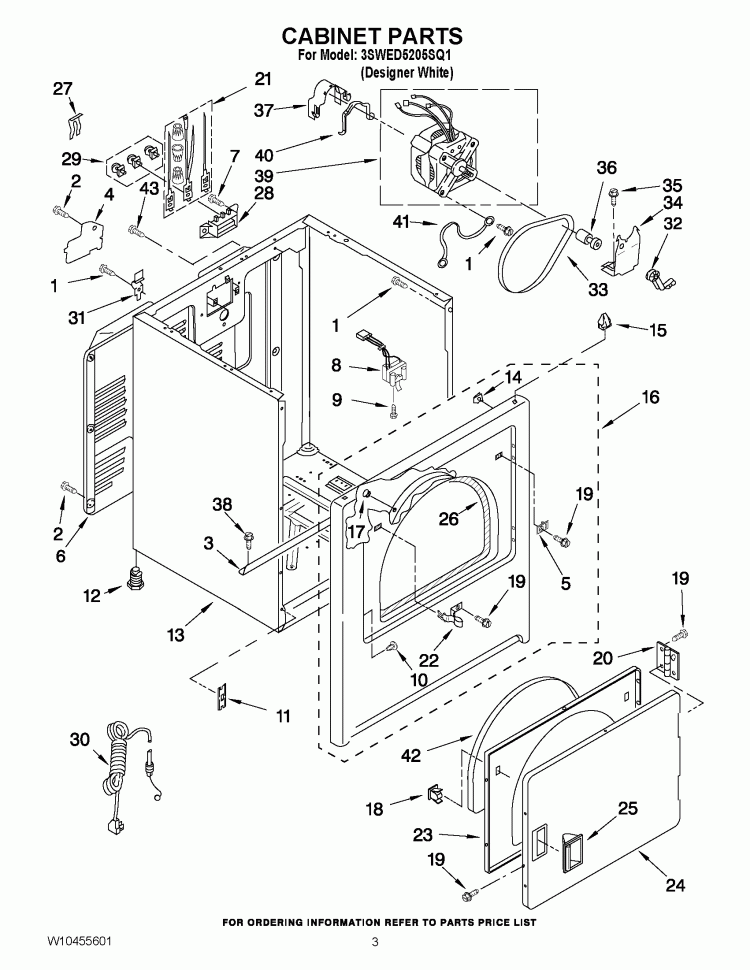 CABINET PARTS Diagram and Parts List for 3SWED5205SQ1  Whirlpool Dryer