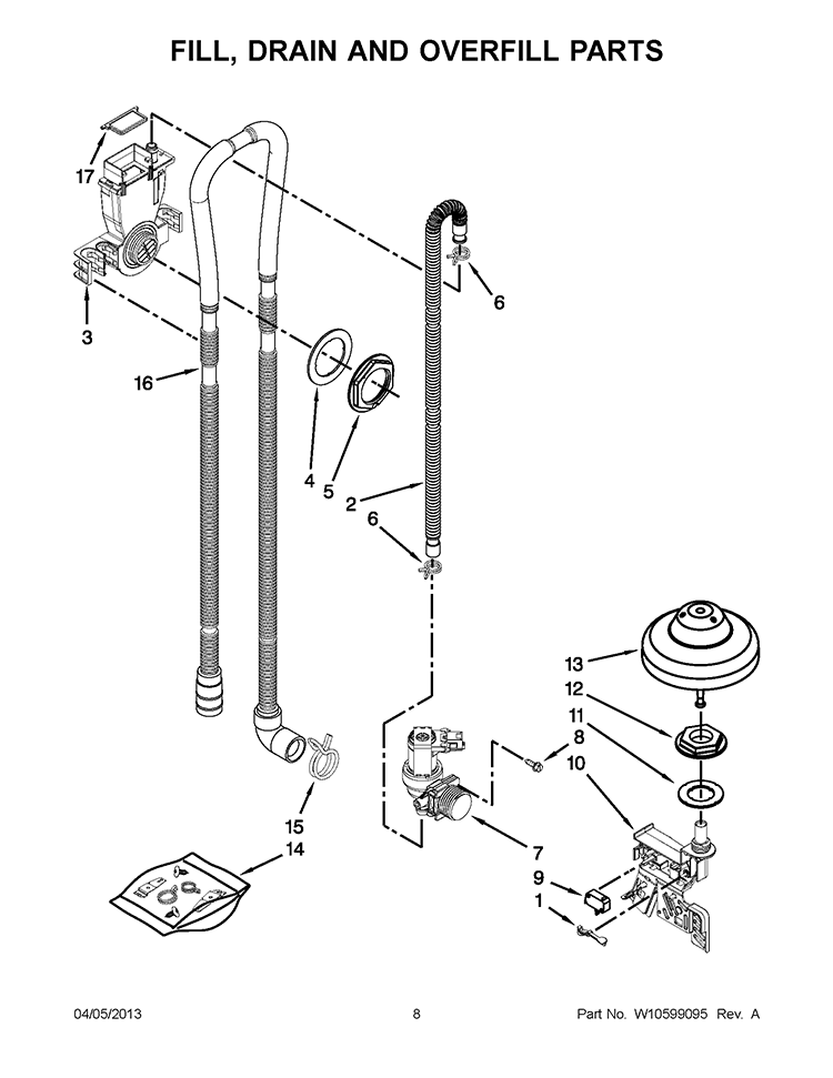 FILL, DRAIN AND OVERFILL PARTS Diagram and Parts List for KUDS30FXPA9  KitchenAid Dishwasher