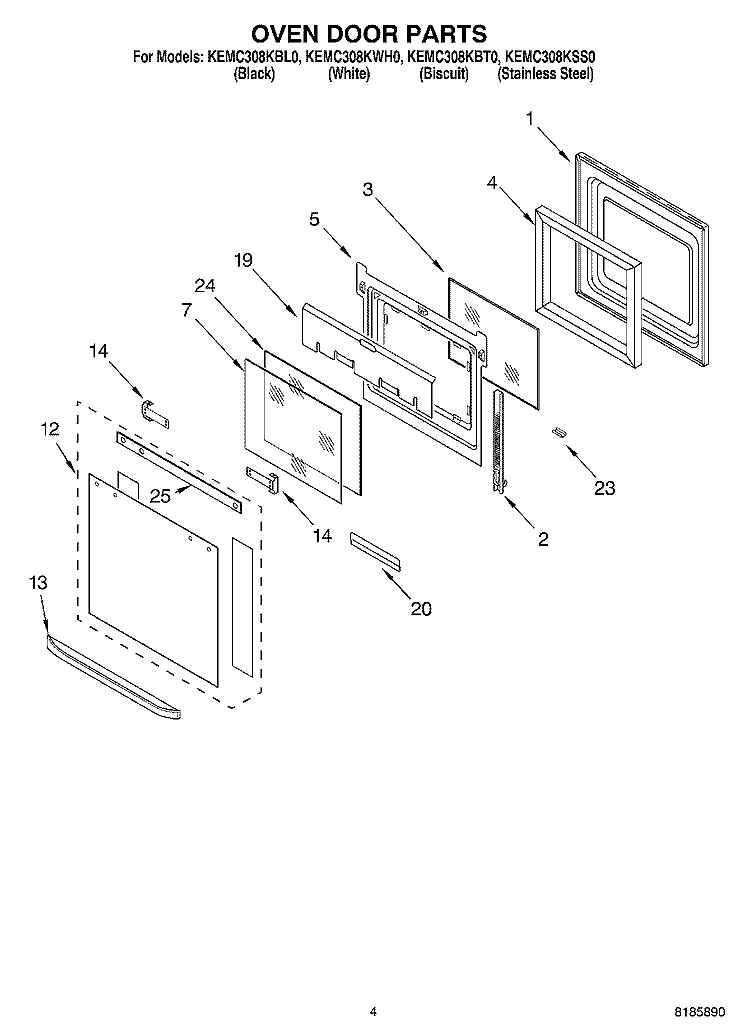 OVEN DOOR Diagram and Parts List for KEMC308KSS0  KitchenAid Microwave Oven Combo