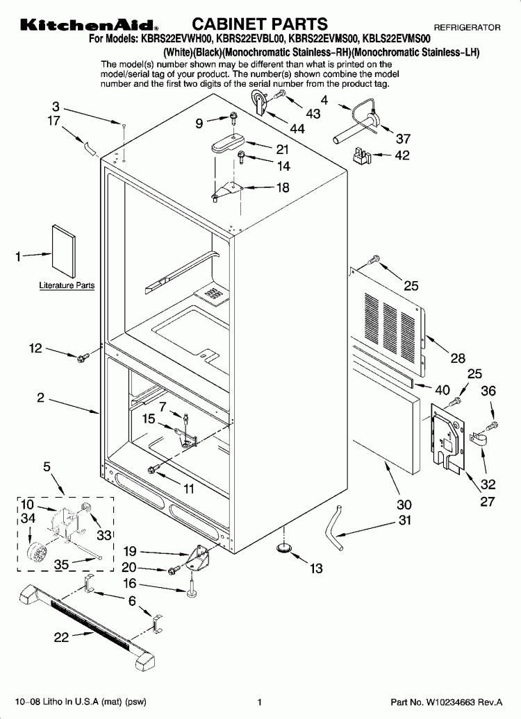 CABINET PARTS Diagram and Parts List for KBLS22EVMS00  KitchenAid Refrigerator