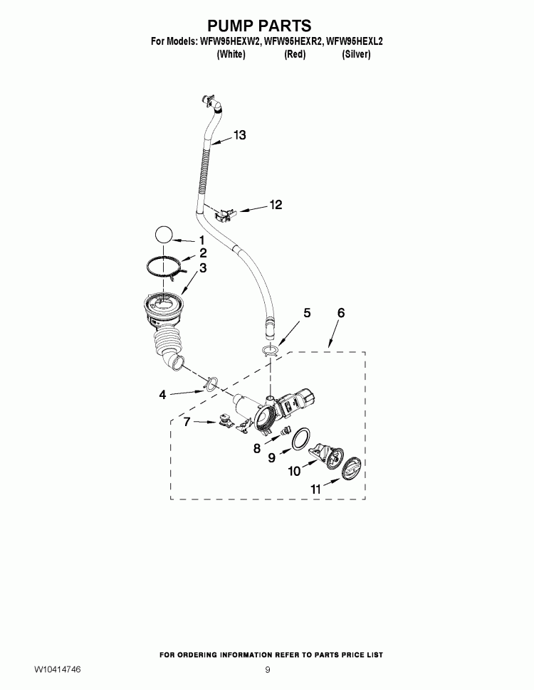 PUMP PARTS Diagram and Parts List for WFW95HEXR2  Whirlpool Washer