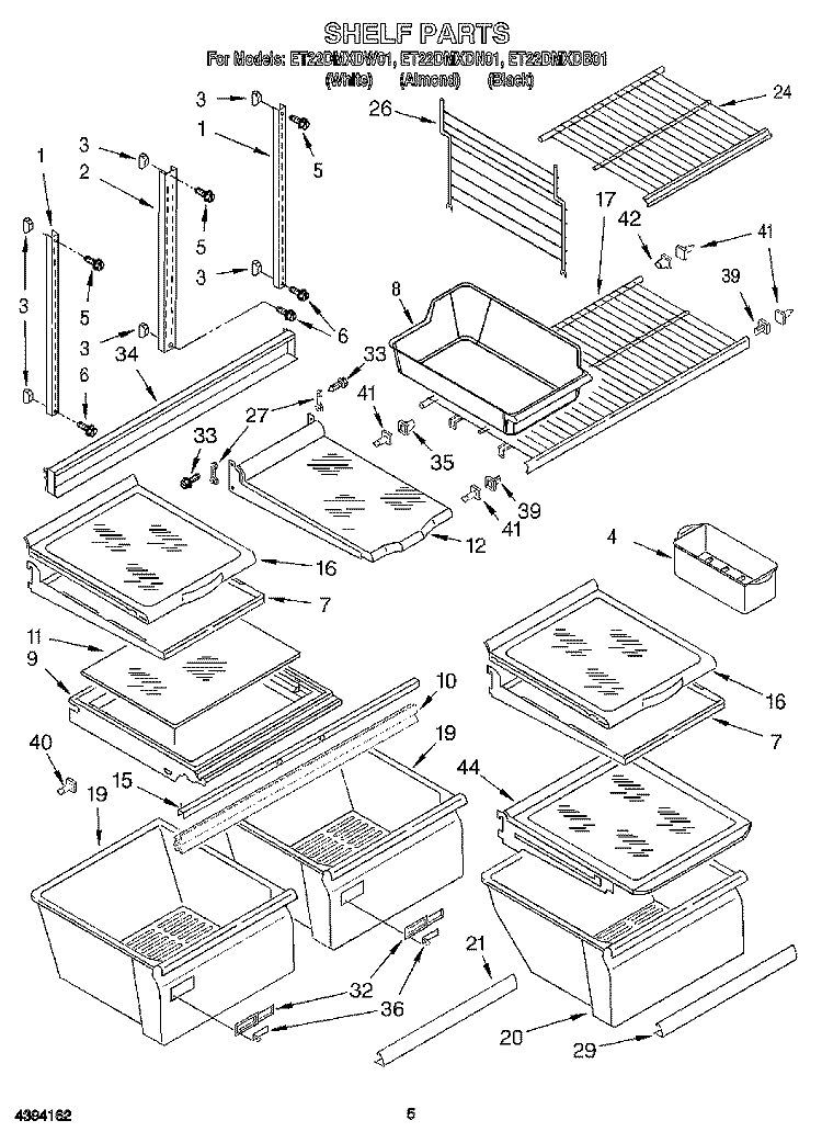 SHELF Diagram and Parts List for ET22DMXDN01  Whirlpool Refrigerator