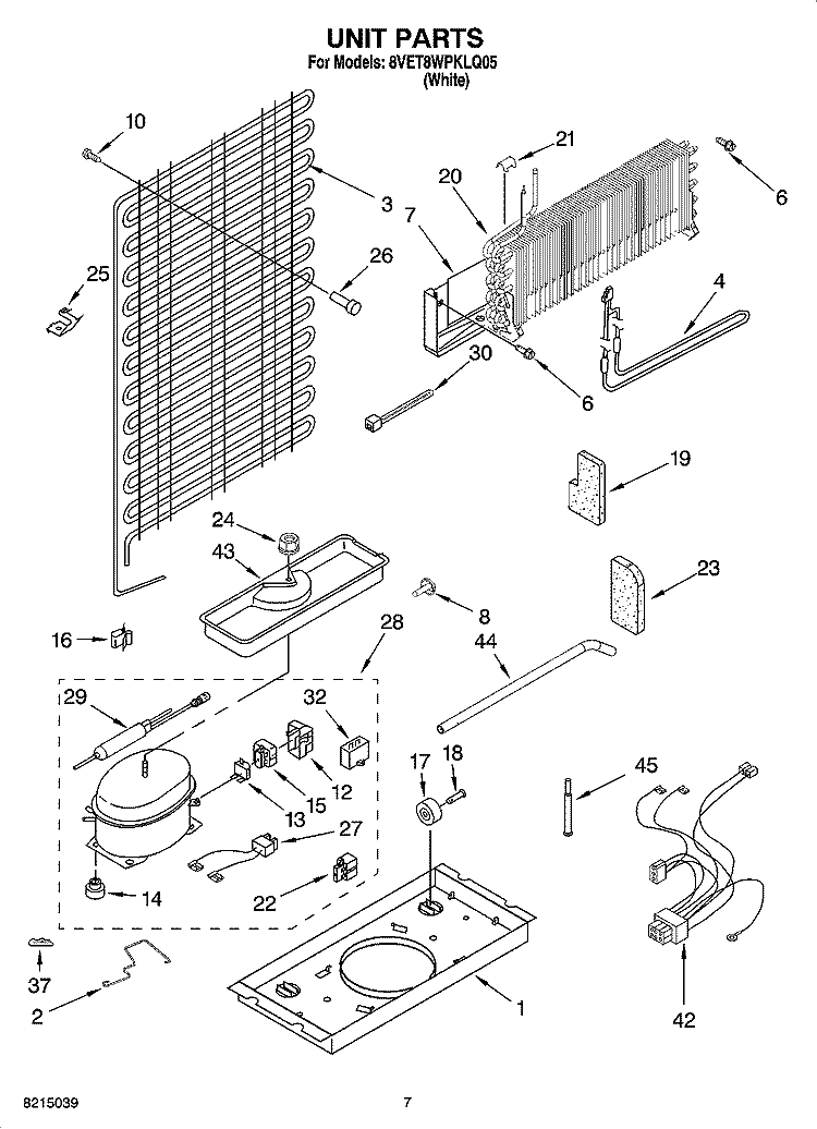 UNIT PARTS Diagram and Parts List for 8VET8WPKLQ05  Whirlpool Refrigerator