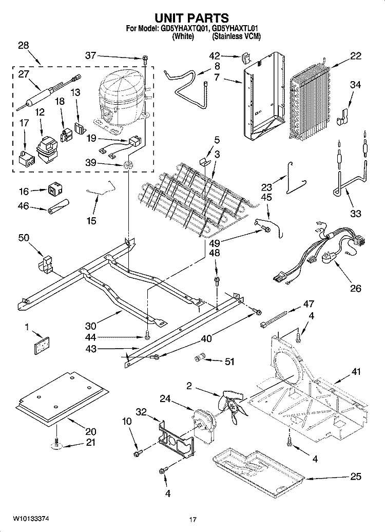 UNIT PARTS Diagram and Parts List for GD5YHAXTQ01  Whirlpool Refrigerator