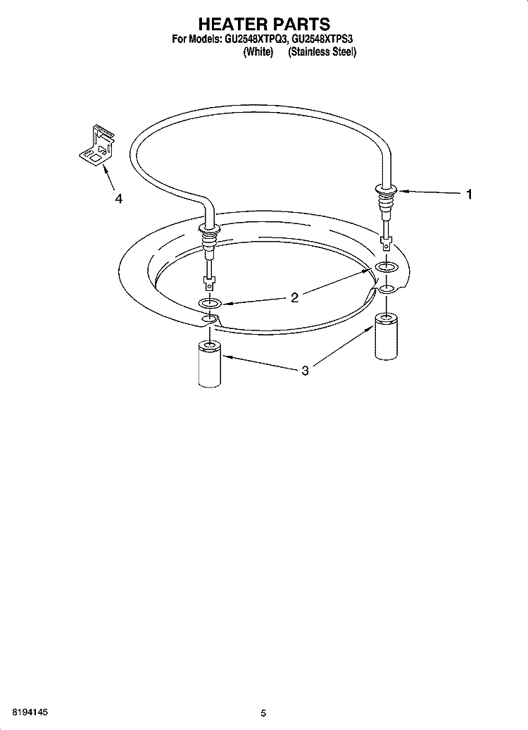 HEATER PARTS Diagram and Parts List for GU2548XTPS3  Whirlpool Dishwasher