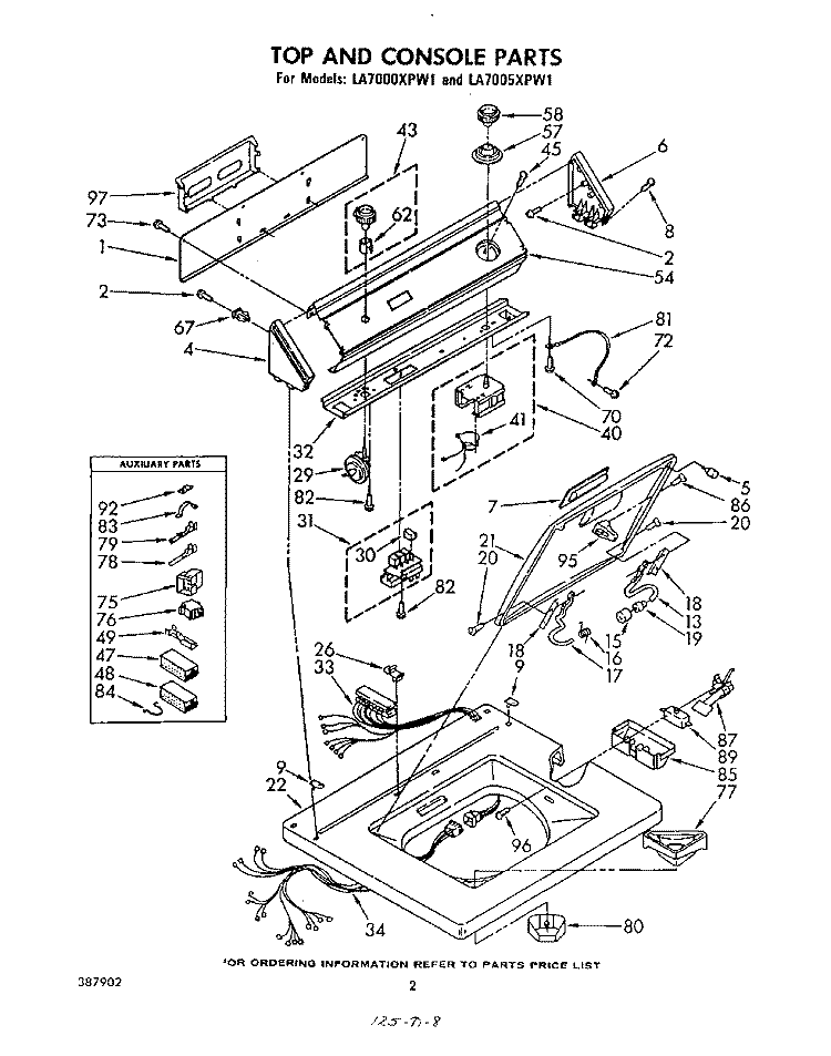 TOP AND CONSOLE Diagram and Parts List for LA7005XPW1  Whirlpool Washer