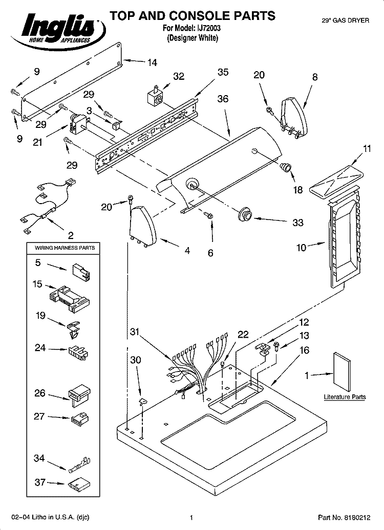 TOP AND CONSOLE PARTS Diagram and Parts List for IJ72003  Inglis Dryer