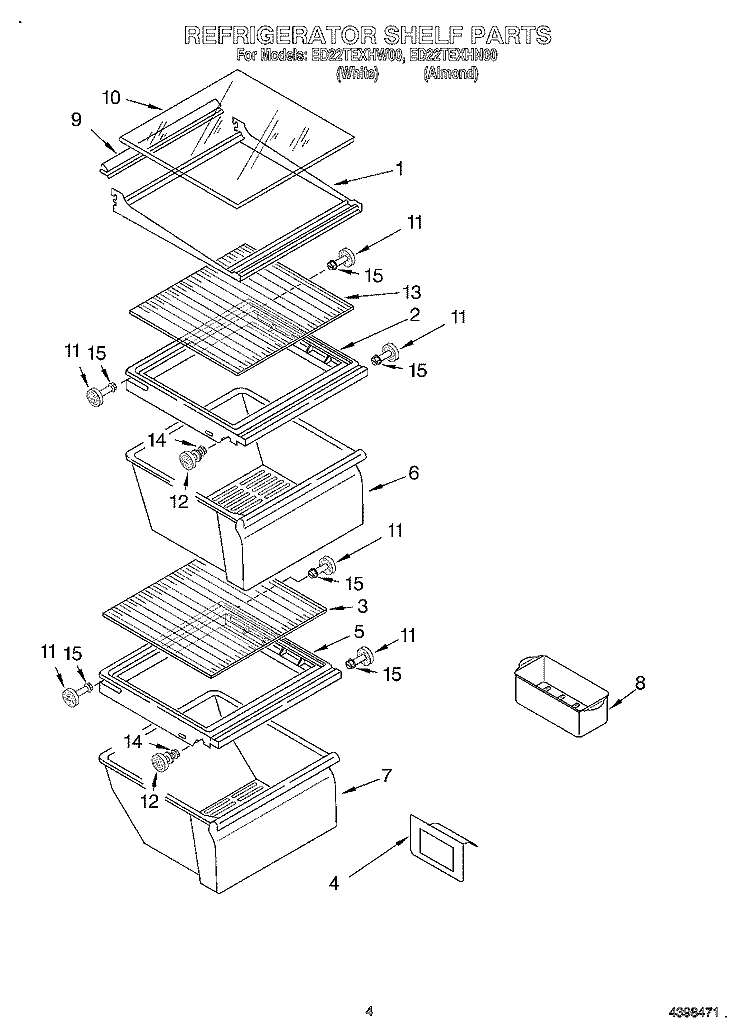 REFRIGERATOR SHELF Diagram and Parts List for ED22TEXHW00  Whirlpool Refrigerator