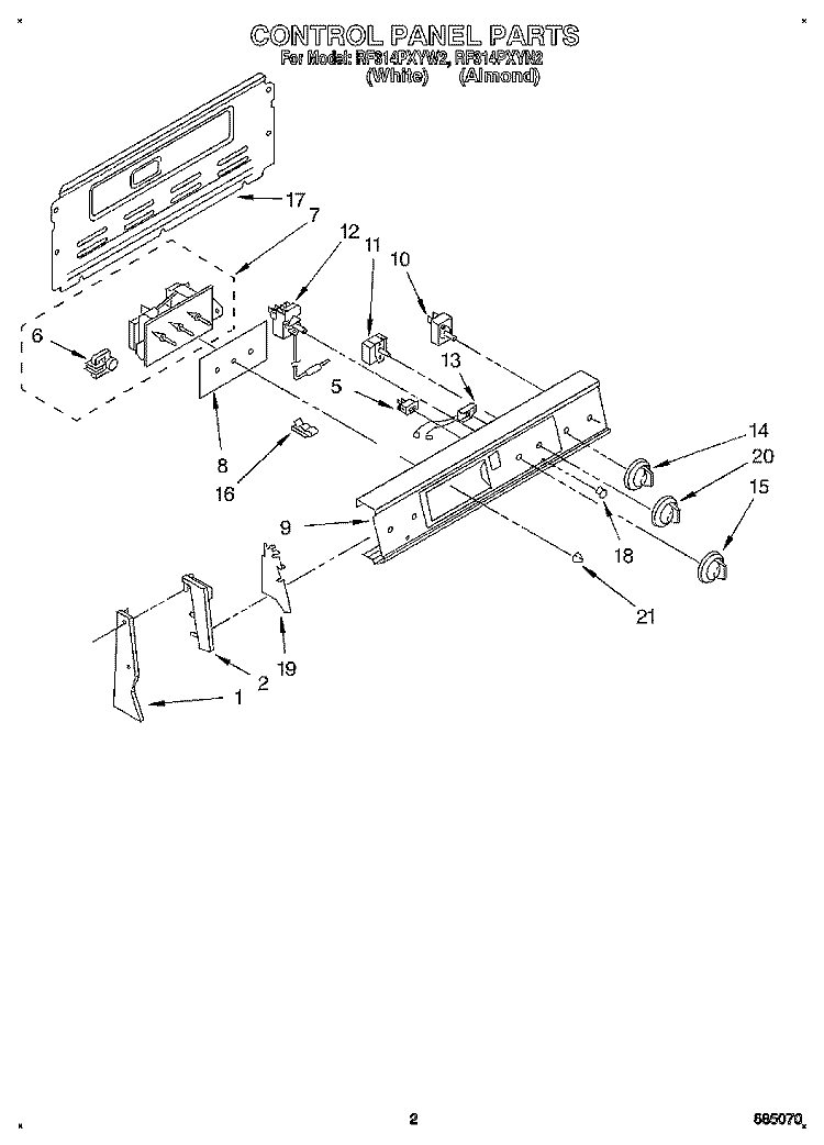 CONTROL PANEL Diagram and Parts List for RF314PXYW2  Whirlpool Range