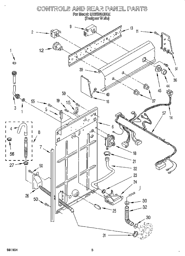CONTROLS AND REAR PANEL Diagram and Parts List for SAWB600HQ0  Whirlpool Washer