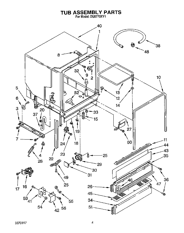 TUB Diagram and Parts List for DU8770XY1  Whirlpool Dishwasher