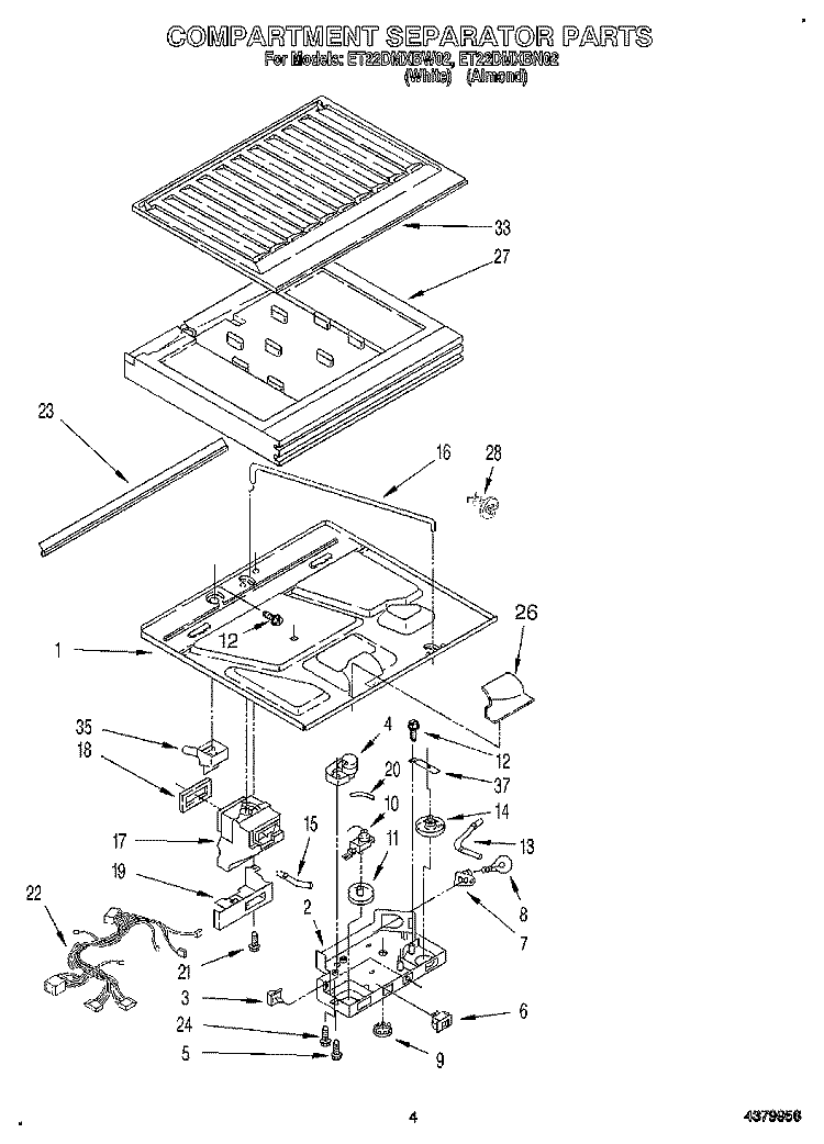 COMPARTMENT SEPARATOR Diagram and Parts List for ET22DMXBN02  Whirlpool Refrigerator