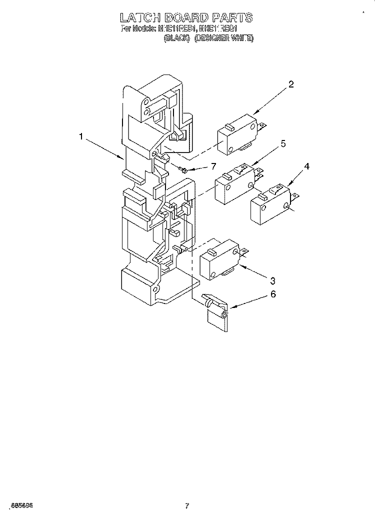 LATCH BOARD Diagram and Parts List for MHE11REQ1  Roper Microwave