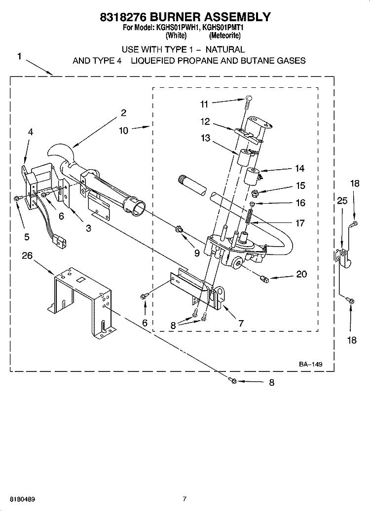 8318276 BURNER ASSEMBLY Diagram and Parts List for KGHS01PWH1  KitchenAid Dryer