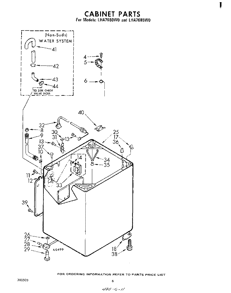 CABINET Diagram and Parts List for LHA7685W0  Whirlpool Washer