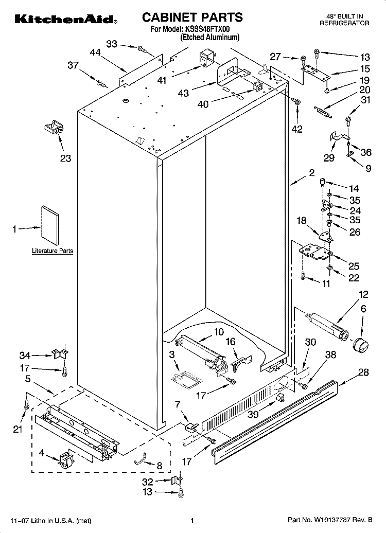 CABINET PARTS Diagram and Parts List for KSSS48FTX00  KitchenAid Refrigerator