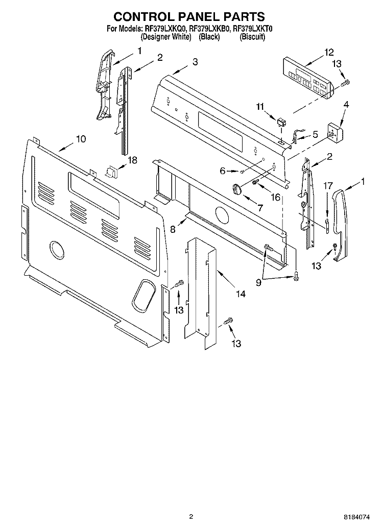 CONTROL PANEL Diagram and Parts List for RF379LXKT0  Whirlpool Range