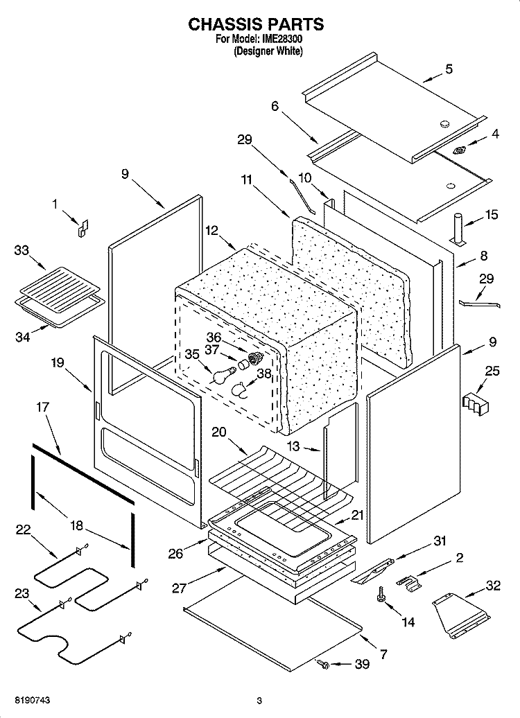 CHASSIS PARTS Diagram and Parts List for IME28300  Inglis Range