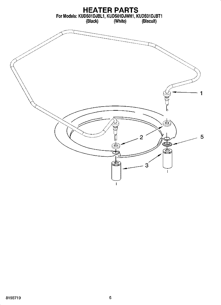 HEATER PARTS Diagram and Parts List for KUDS01DJBT1  KitchenAid Dishwasher