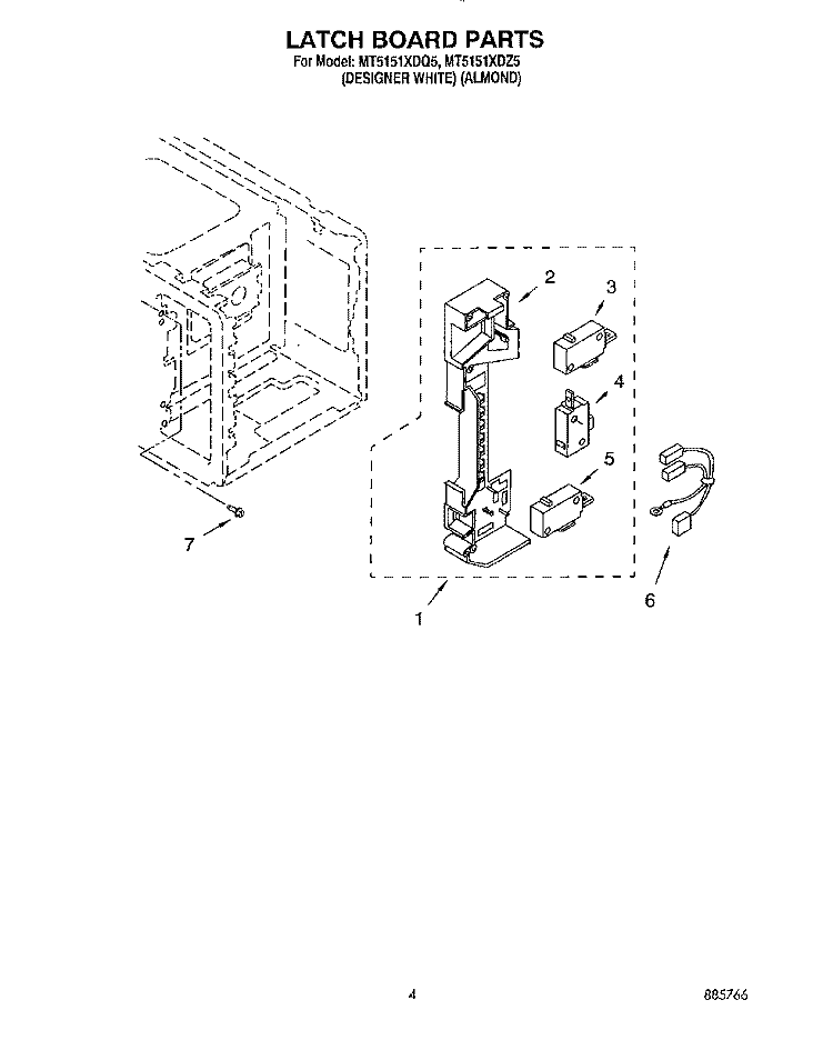 LATCH BOARD Diagram and Parts List for MT5151XDQ5  Whirlpool Microwave