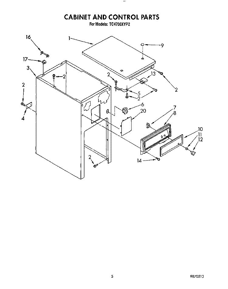 CABINET AND CONTROL Diagram and Parts List for TC4700XYP2  Whirlpool Trash Compactor