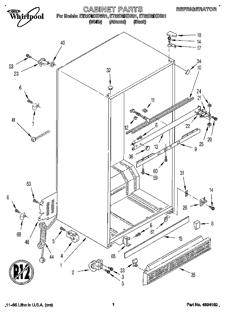 CABINET Diagram and Parts List for ET22DMXDN01  Whirlpool Refrigerator