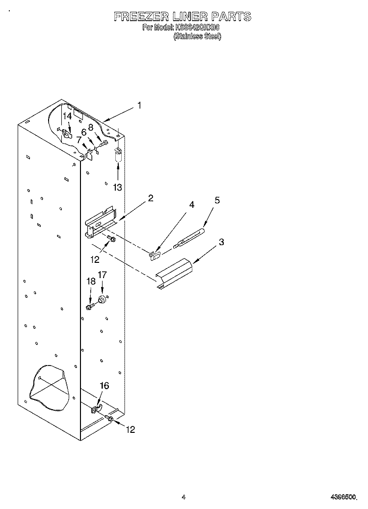 FREEZER LINER Diagram and Parts List for KSSS42QHX00  KitchenAid Refrigerator