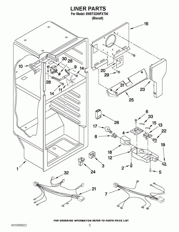 LINER PARTS Diagram and Parts List for 8W8TXDWFXT00  Whirlpool Refrigerator