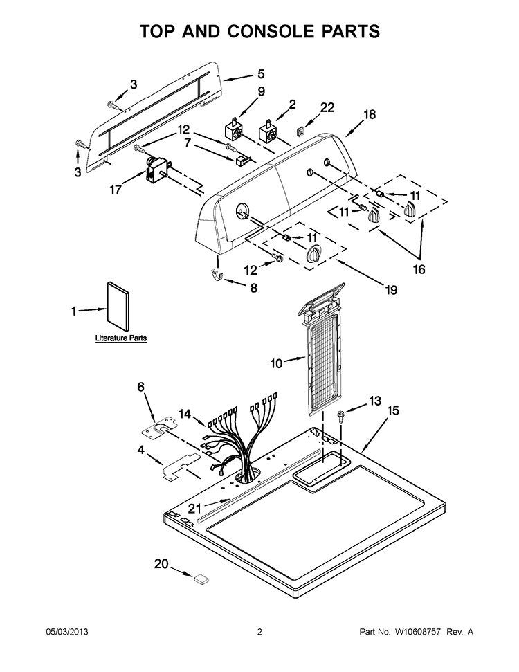 TOP AND CONSOLE PARTS Diagram and Parts List for YIED4700YQ1  Inglis Dryer