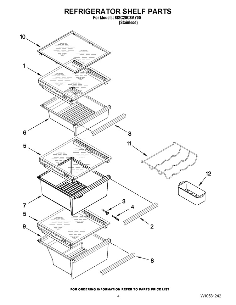 REFRIGERATOR SHELF PARTS Diagram and Parts List for 6ISC20C6AY00  Whirlpool Refrigerator